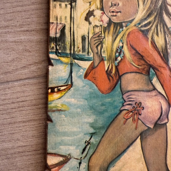 Vintage MCM Lolylle Big Eyes Girl w/ gelato ice cream in Italy 16.5”x9” plaque